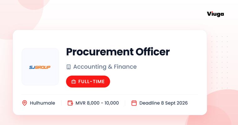 SJ Group Procurement Officer Full Time Hulhumale MVR 8000 - 10000 5 Sep 2026